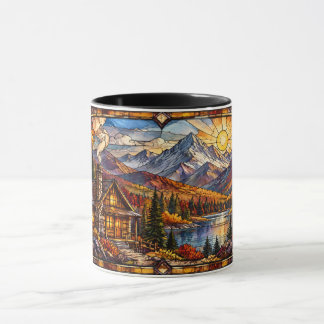 Mug Cabane dans un paysage montagneux automnal