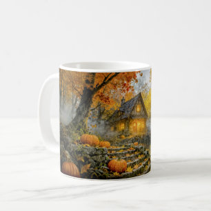 Mug Cabane de forêt d'Halloween avec citrouilles, chem