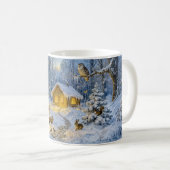 Mug Cabane de forêt enneigée avec chouette, cerf et re (Devant droit)