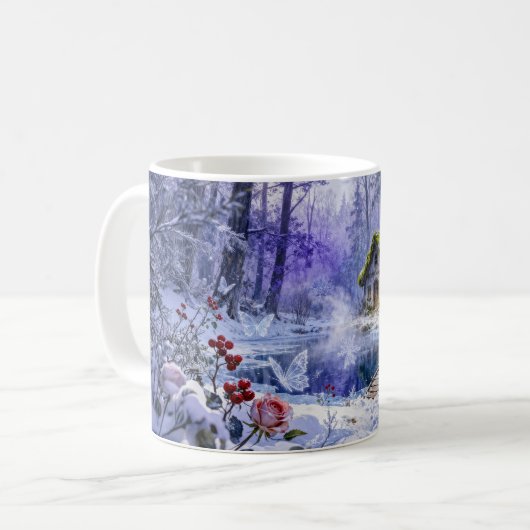 Mug Cabane enneigée de la forêt enchantée avec pont et (Devant gauche)