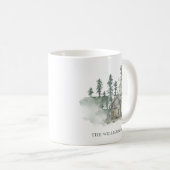 Mug Cabane Rustique Noël Personnalisé Vert Forêt de No (Devant droit)