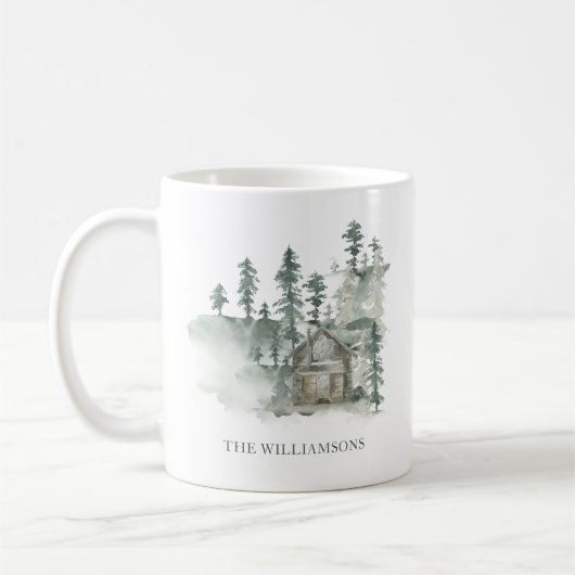 Mug Cabane Rustique Noël Personnalisé Vert Forêt de No (Gauche)