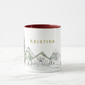 Mug Cabine de vacances et arbre à pin avec nom (Centre)