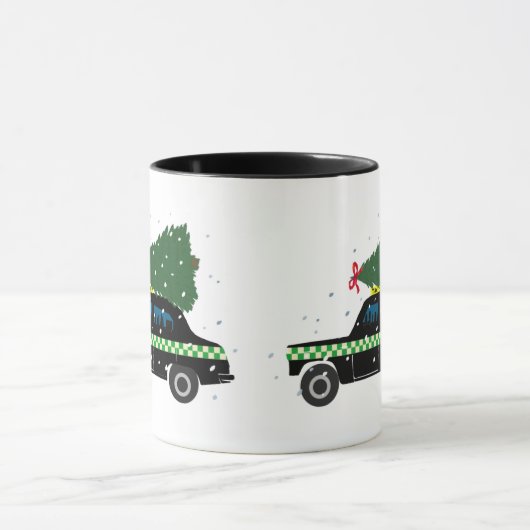 Mug Cabine noire Taxi Arbre de Noël Dessin Neige (Centre)