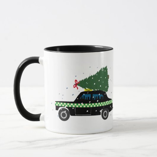 Mug Cabine noire Taxi Arbre de Noël Dessin Neige (Gauche)
