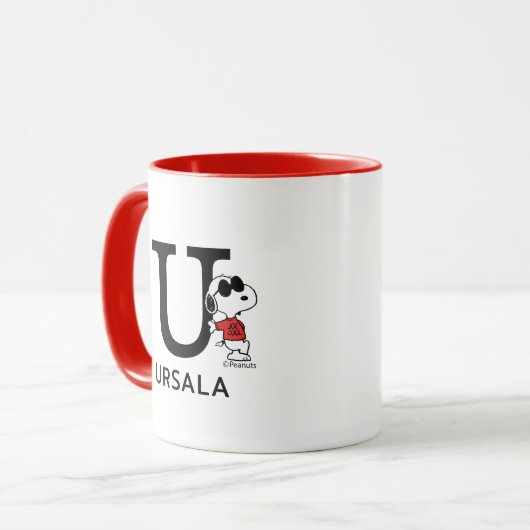 Mug cacahuètes | Snoopy "Joe Cool" | Nom et monogramme (Devant gauche)
