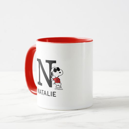 Mug cacahuètes | Snoopy "Joe Cool" | Nom et monogramme (Devant gauche)