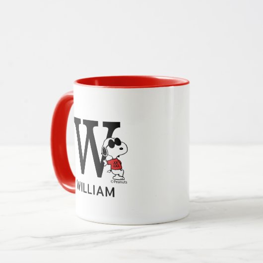 Mug cacahuètes | Snoopy "Joe Cool" | Nom et monogramme (Devant gauche)