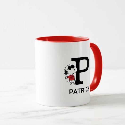 Mug cacahuètes | Snoopy "Joe Cool" | Nom et monogramme (Devant droit)