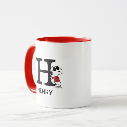 Mug cacahuètes | Snoopy "Joe Cool" | Nom et monogramme (Devant gauche)