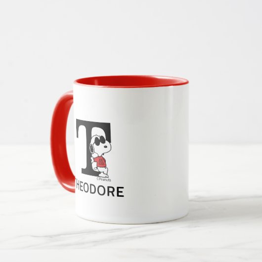 Mug cacahuètes | Snoopy "Joe Cool" | Nom et monogramme (Devant gauche)