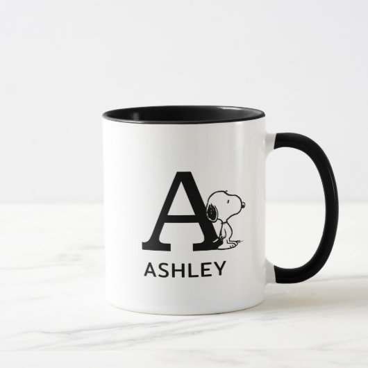 Mug cacahuètes | Snoopy Nom & Monogramme A (Droite)