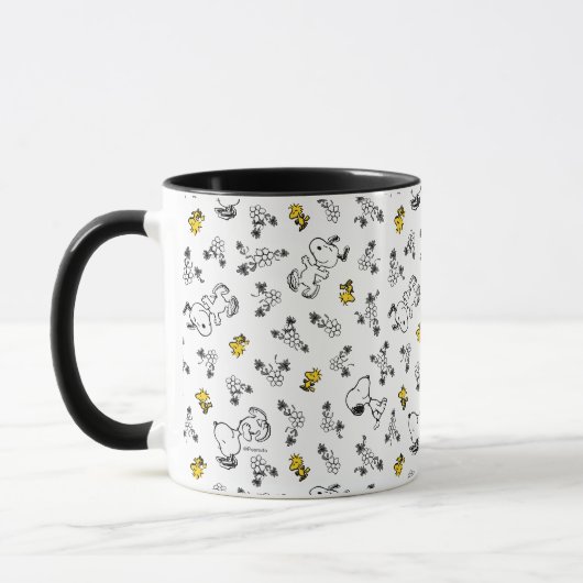 Mug cacahuètes | Snoopy & Woodstock B&W Flower Motif (Gauche)