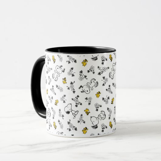 Mug cacahuètes | Snoopy & Woodstock B&W Flower Motif (Devant gauche)