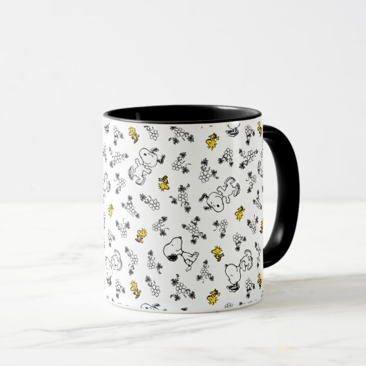 Mug cacahuètes | Snoopy & Woodstock B&W Flower Motif (Devant droit)