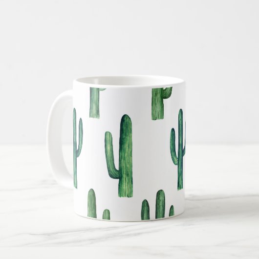 Mug Cactus aquarelle. Motif botanique vert. Moderne (Devant gauche)