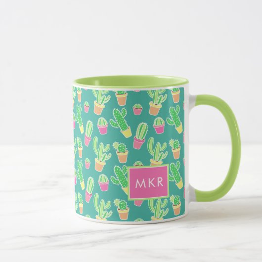 Mug Cactus au néon d'aquarelle dans le motif de pots (Droite)