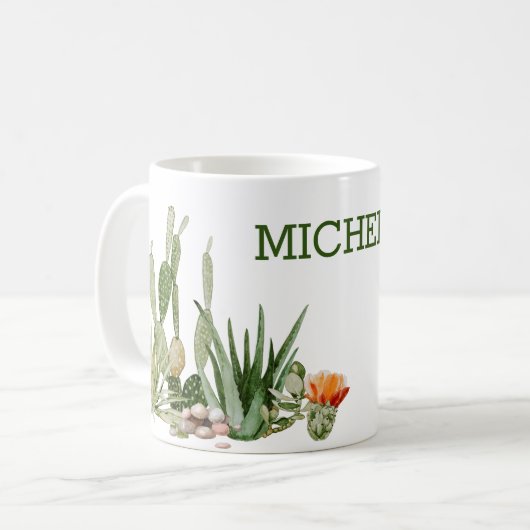 Mug Cactus Cactus Aquarelle Sud-Ouest Désert Monogramm (Devant gauche)