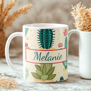 Mug Cactus coloré Floral Nom personnalisé