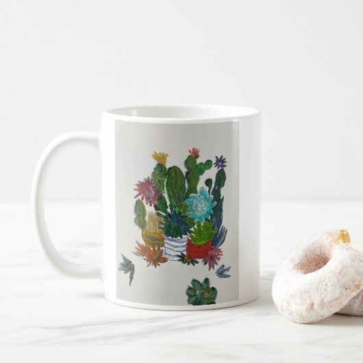 Mug Cactus dans les pots Art acrylique (Avec donut)