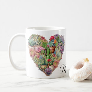 Mug Cactus Dans Un Nom En Forme De Coeur