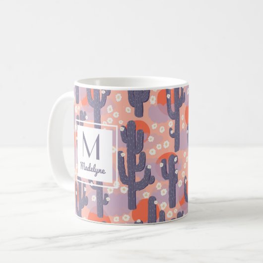 Mug Cactus Desert Sunset Floral Personnalisé (Devant gauche)