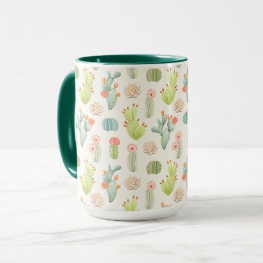 Mug Cactus en pastel mou et motif succulent (Devant gauche)