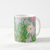 Mug Cactus et fleurs, aquarelle peinture transparente. (Devant droit)