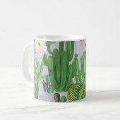 Mug Cactus et fleurs, aquarelle peinture transparente. (Devant gauche)