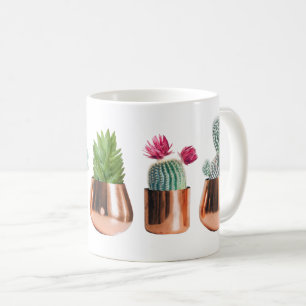 Mug Cactus et succulents dans des pots d'or Roses