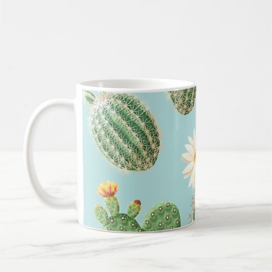 Mug Cactus, fleurs roses : décor clair (Gauche)