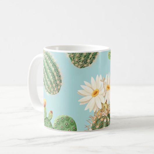 Mug Cactus, fleurs roses : décor clair (Devant gauche)