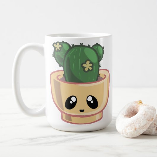 Mug Cactus Kawai Vert Succulent Aquarelle Plante (Avec donut)