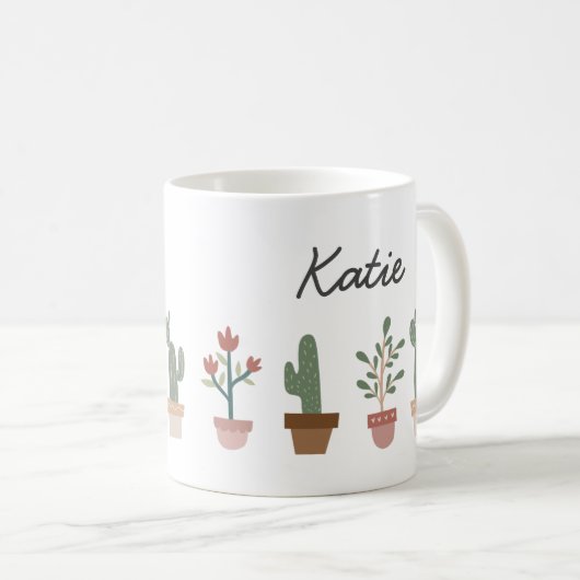 Mug Cactus mignons et fleurs en pot (Devant droit)