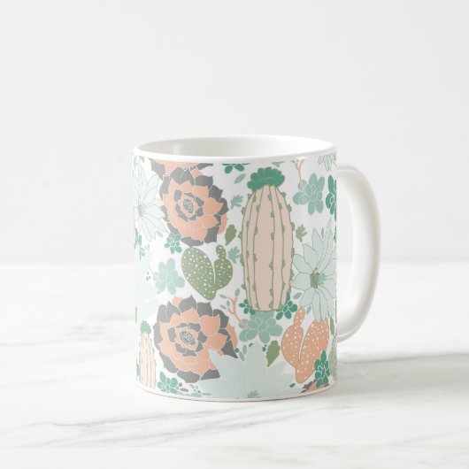 Mug Cactus Motif mignon Imprimer Corail Mint Gris Vert (Devant droit)