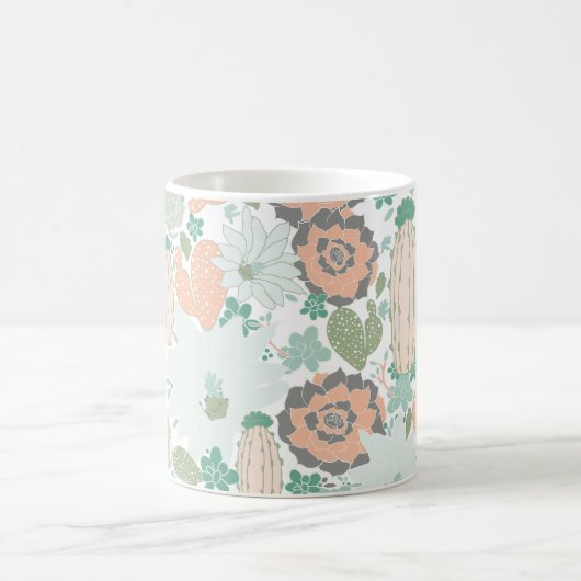 Mug Cactus Motif mignon Imprimer Corail Mint Gris Vert (Centre)