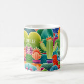 Mug Cactus Potonnés Abstraits Avec Nom (Devant droit)
