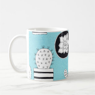 Mug Cactus, succulent : dessin manuel sans couture.