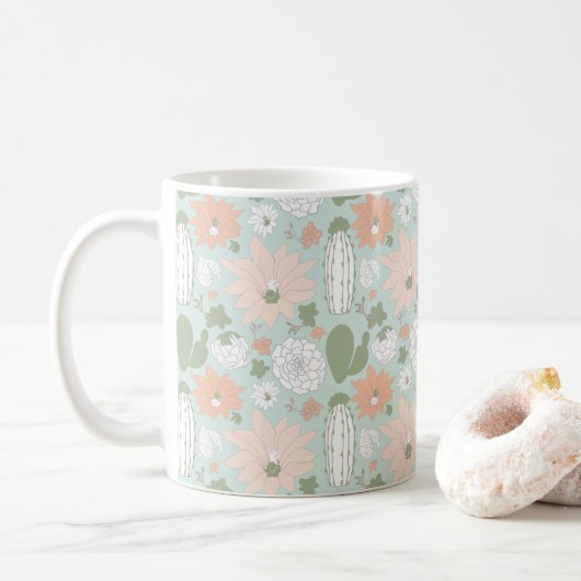 Mug Cactus Succulents Peach Mint Floral (Avec donut)
