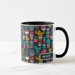 Mug Cactus tiré par la main dans le motif de style de