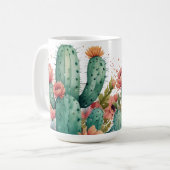 Mug Cactus Vert Aquarelle Succulente Jardin Plante (Devant gauche)