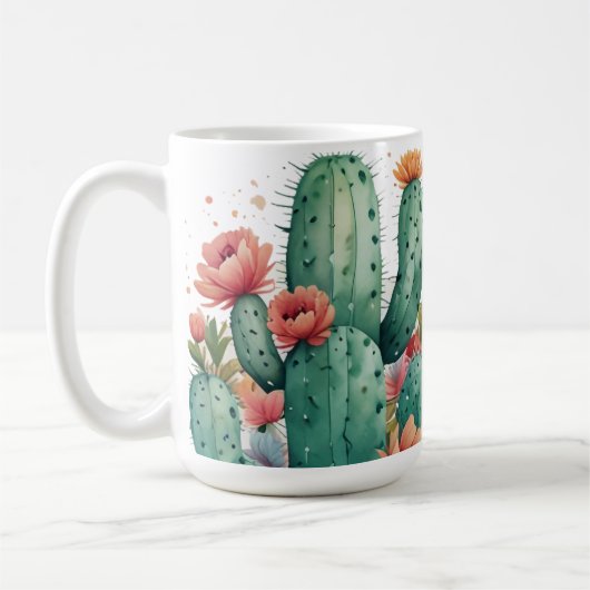 Mug Cactus Vert Aquarelle Succulente Jardin Plante (Gauche)