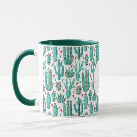 Mug Cactus vert blanc blanc lunaire monogrammé (Gauche)