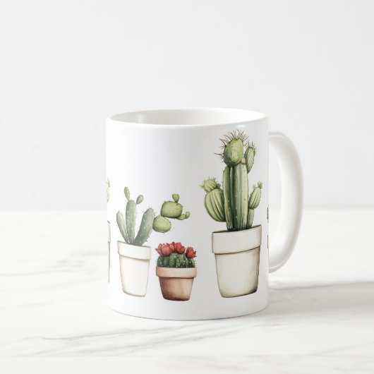 Mug Cactus vert mignon dans les pots (Devant droit)