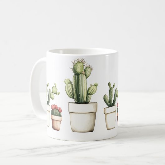 Mug Cactus vert mignon dans les pots (Devant gauche)