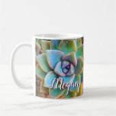 Mug Cactus vert turquoise photo monogramme nom script (Gauche)