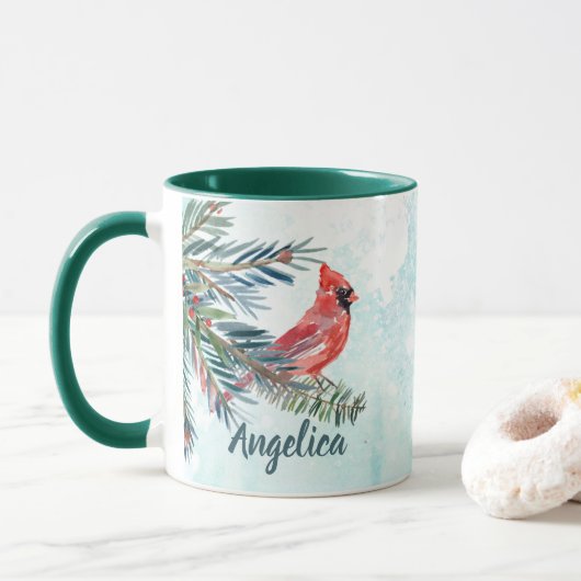 Mug Cadeau Cardinal avec Nom Personnalisé (Avec donut)