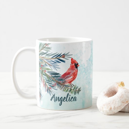 Mug Cadeau Cardinal avec Nom Personnalisé (Avec donut)