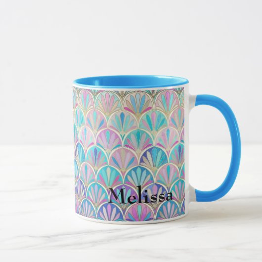 Mug Cadeau d'anniversaire Art déco pour ses roses bleu (Droite)