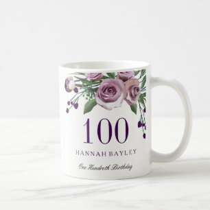 Mug Cadeau de 100e anniversaire Rose Violette Prune